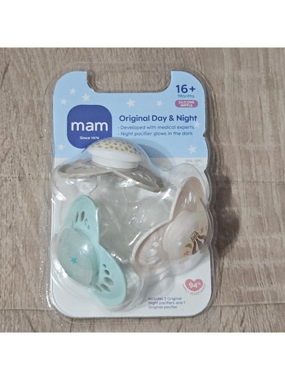 Variety 3 PACK MAM Original Pacifier, 16+ Months Original Day, Night